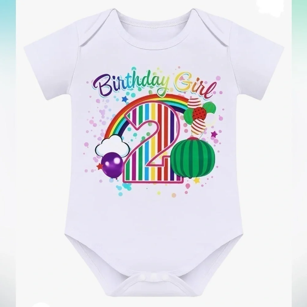 Amazon Cocomelon 2nd Birthday Girl Rainbow Multicolor Short Sleeve Onesie 2T